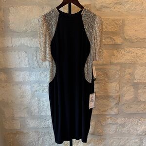 Xscape- Chic Black Dress with Silver Stud Accents